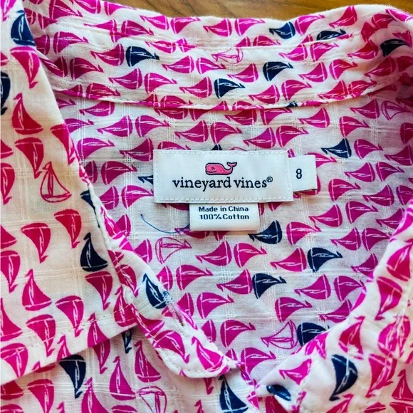 Vineyard Vines Pink Sailboat Print Cotton Button Down Coastal Preppy 8 - Picture 4 of 6